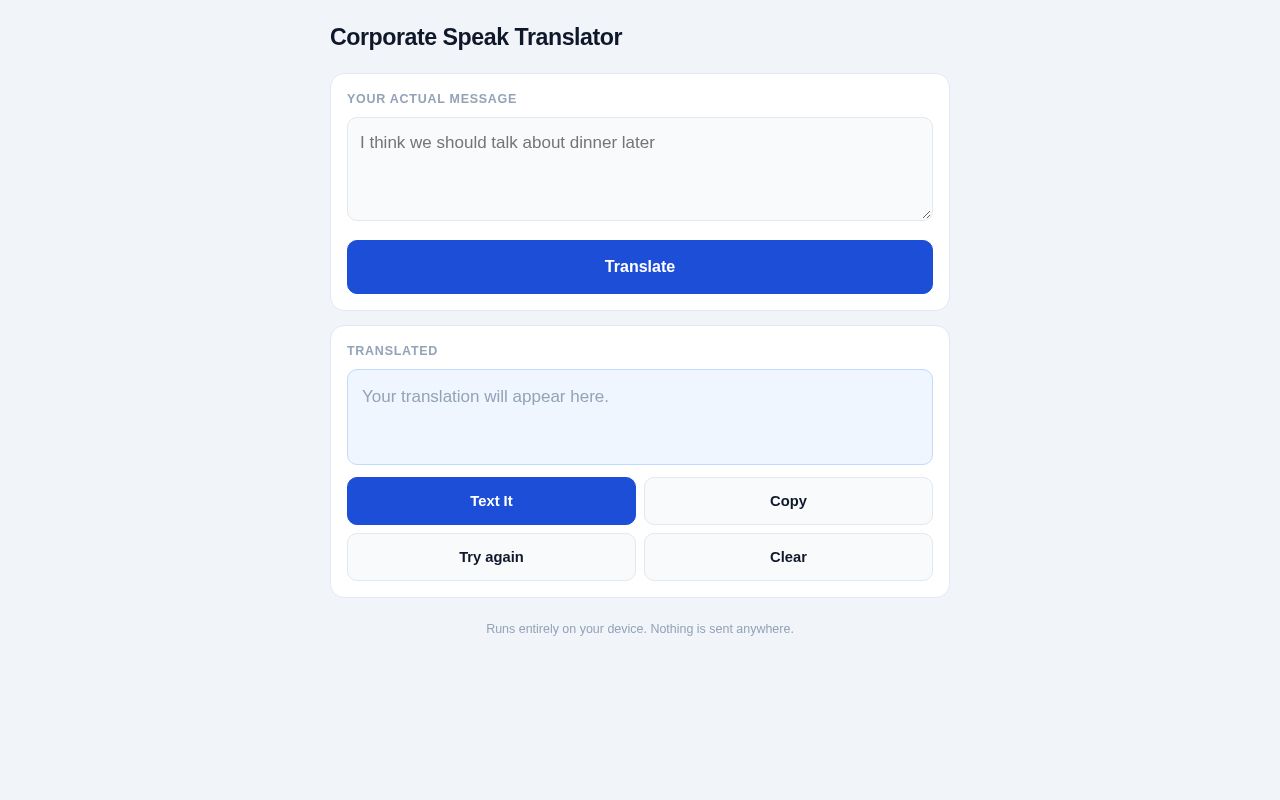 Preview of Translate everyday messages into maximum corporate jargon.