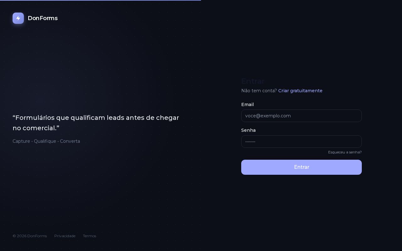 Preview of Micro-SaaS de formulários conversacionais estilo Typeform
