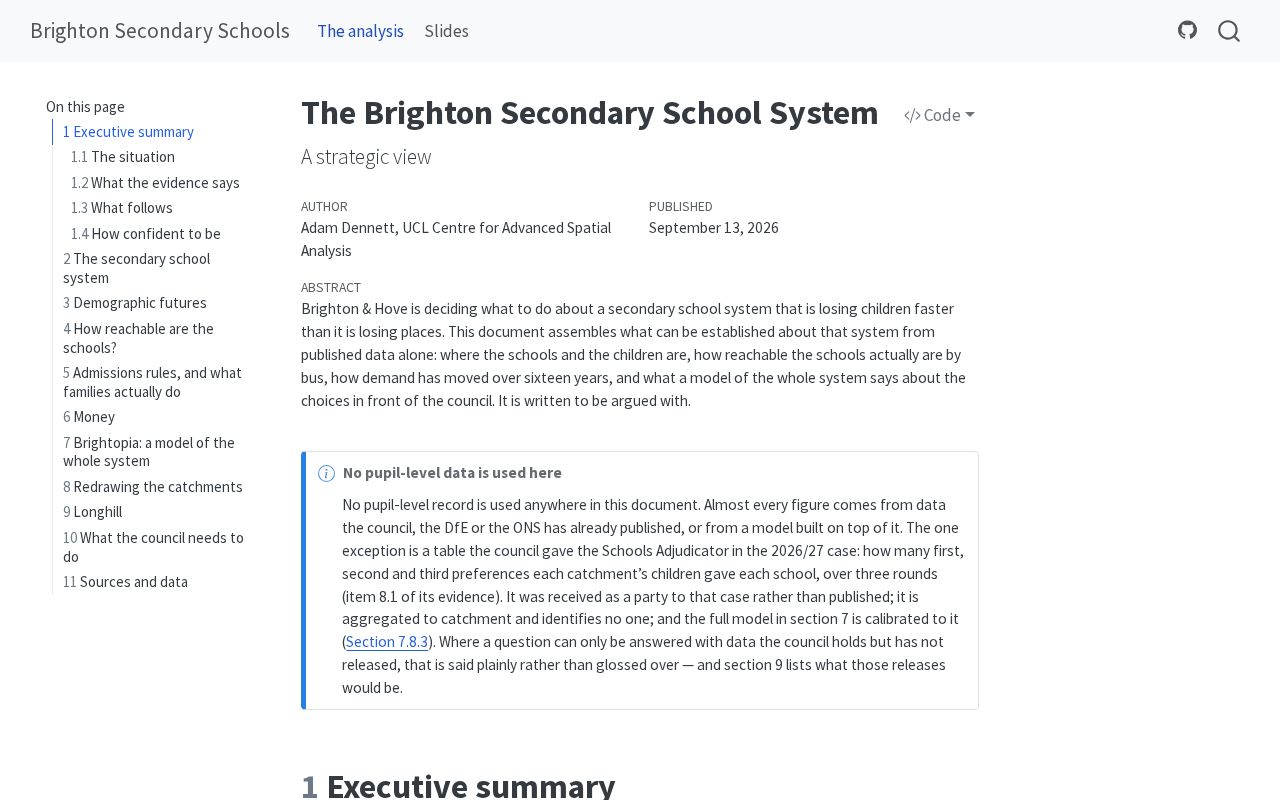 Preview of The Brighton Secondary School System: a strategic view. Built from published data only.