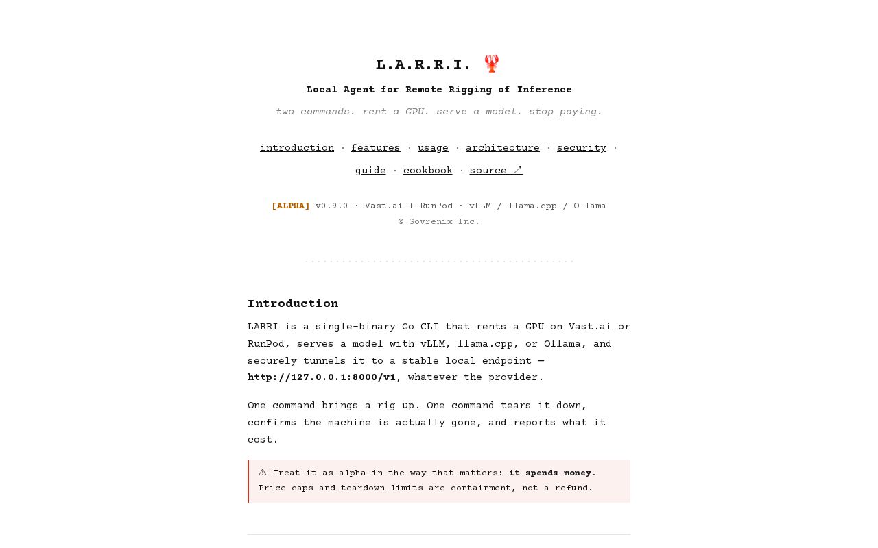 Preview of L.A.R.R.I. = Local Agent for Remote Rigging of Inference.