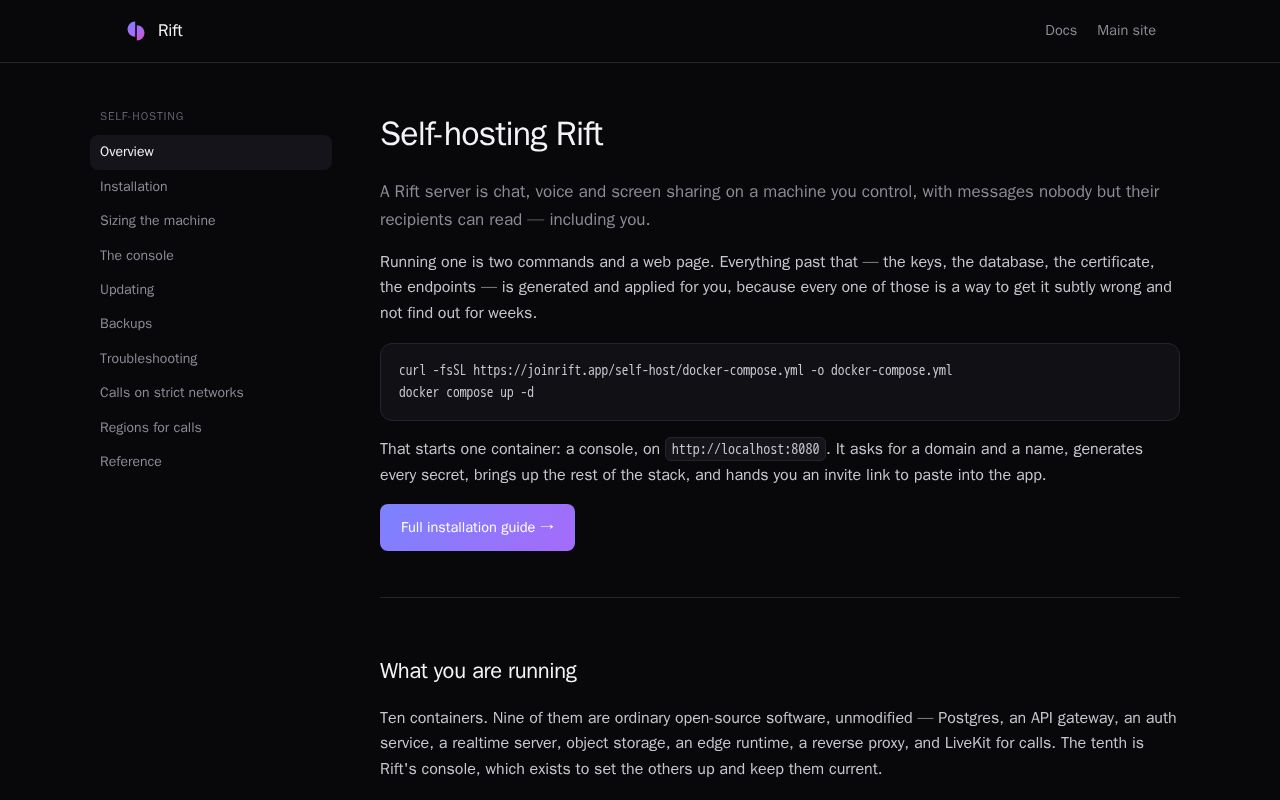 Preview of Rift Self Host