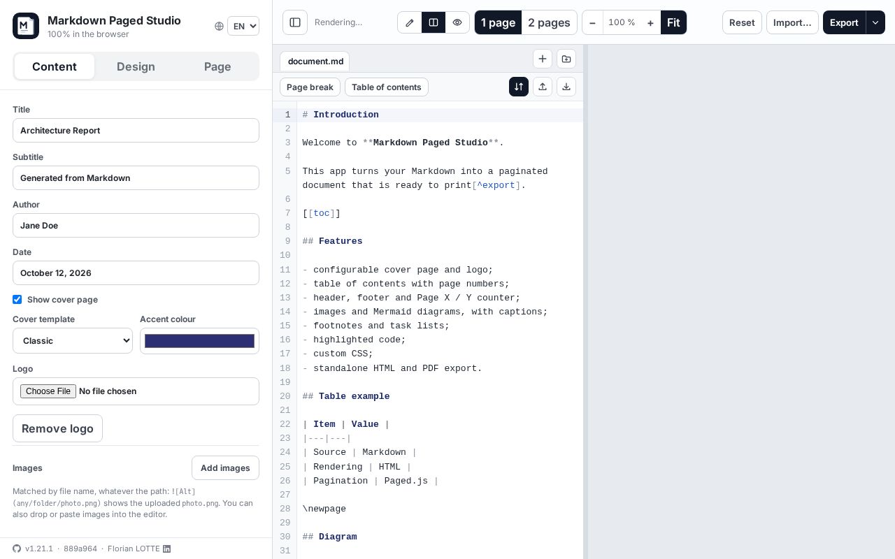 Preview of Markdown Paged Studio