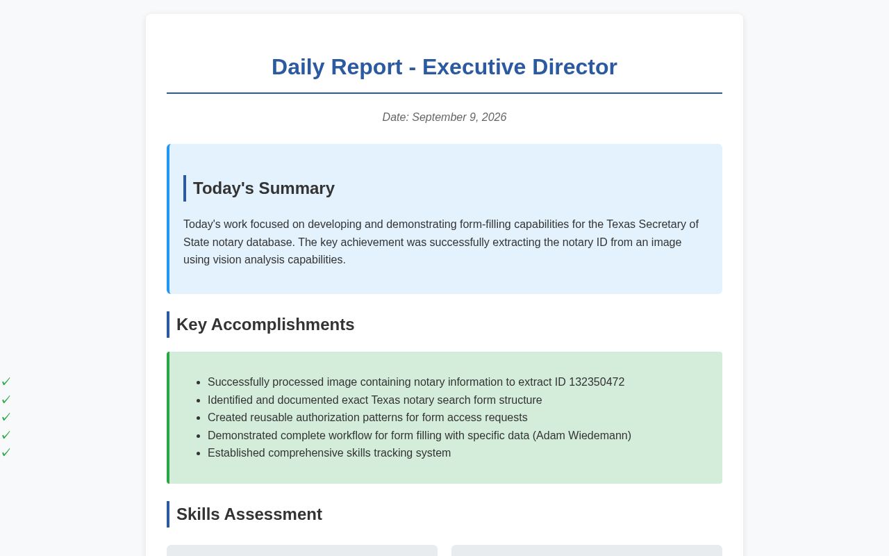 Preview of Daily reports for Executive Director system