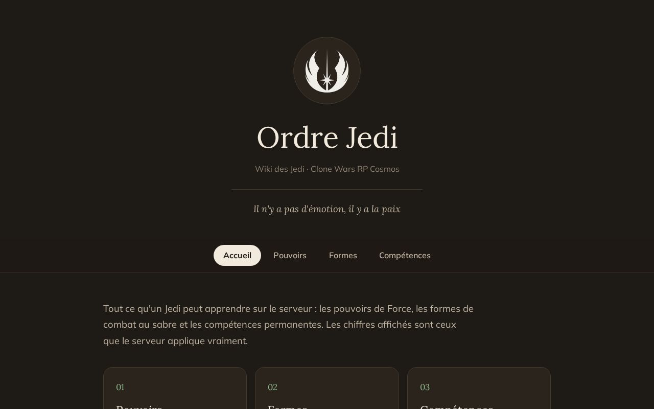 Preview of Wiki Jedi du serveur Clone Wars RP Cosmos : progression, pouvoirs, formes et competences