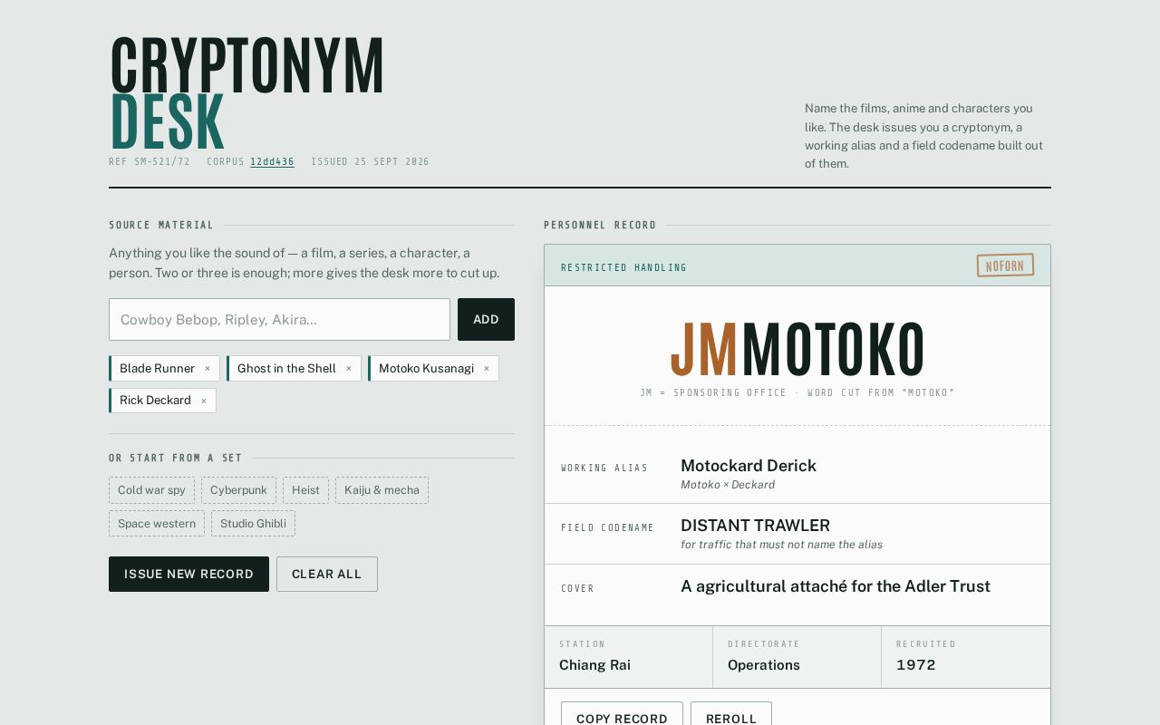 Preview of Cryptonym Desk Sanity
