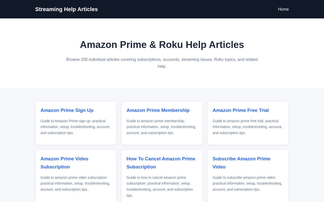 Preview of Amazon Prime & Roku Help Articles