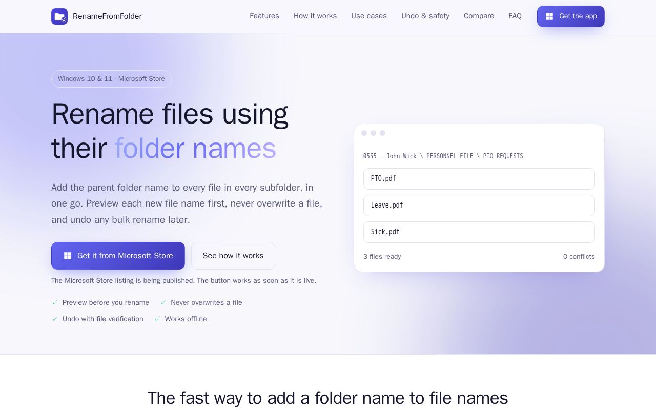 Preview of WIN APP RenameFromFolder Website