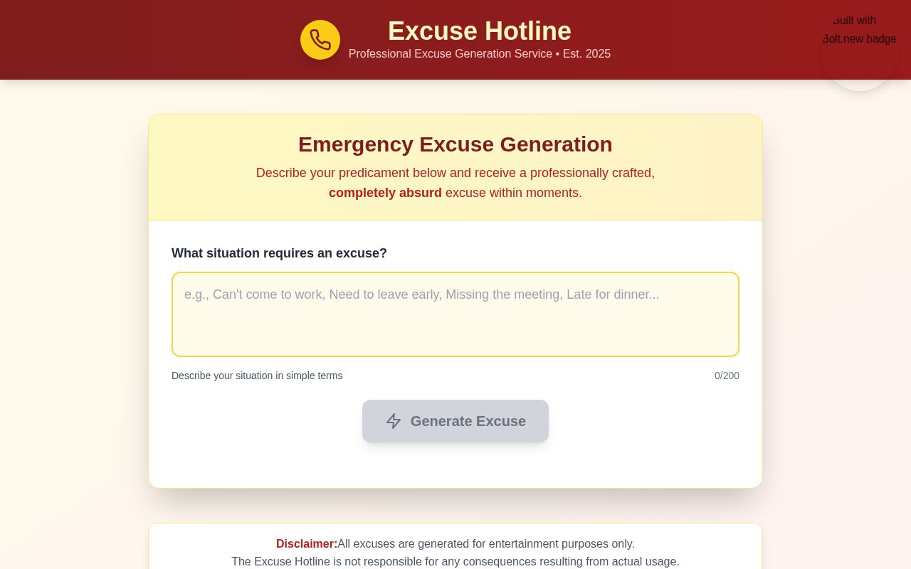 Preview of Excuse Hotline