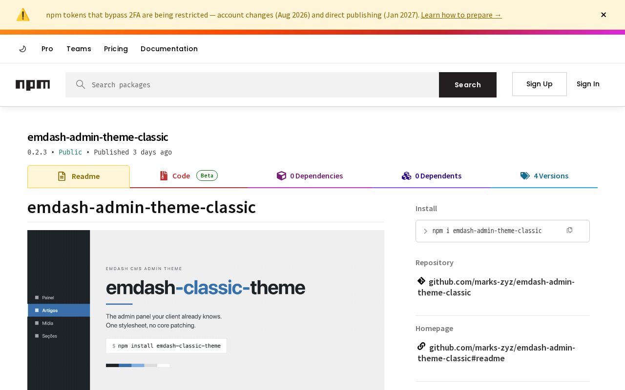 Preview of Emdash Admin Theme Classic