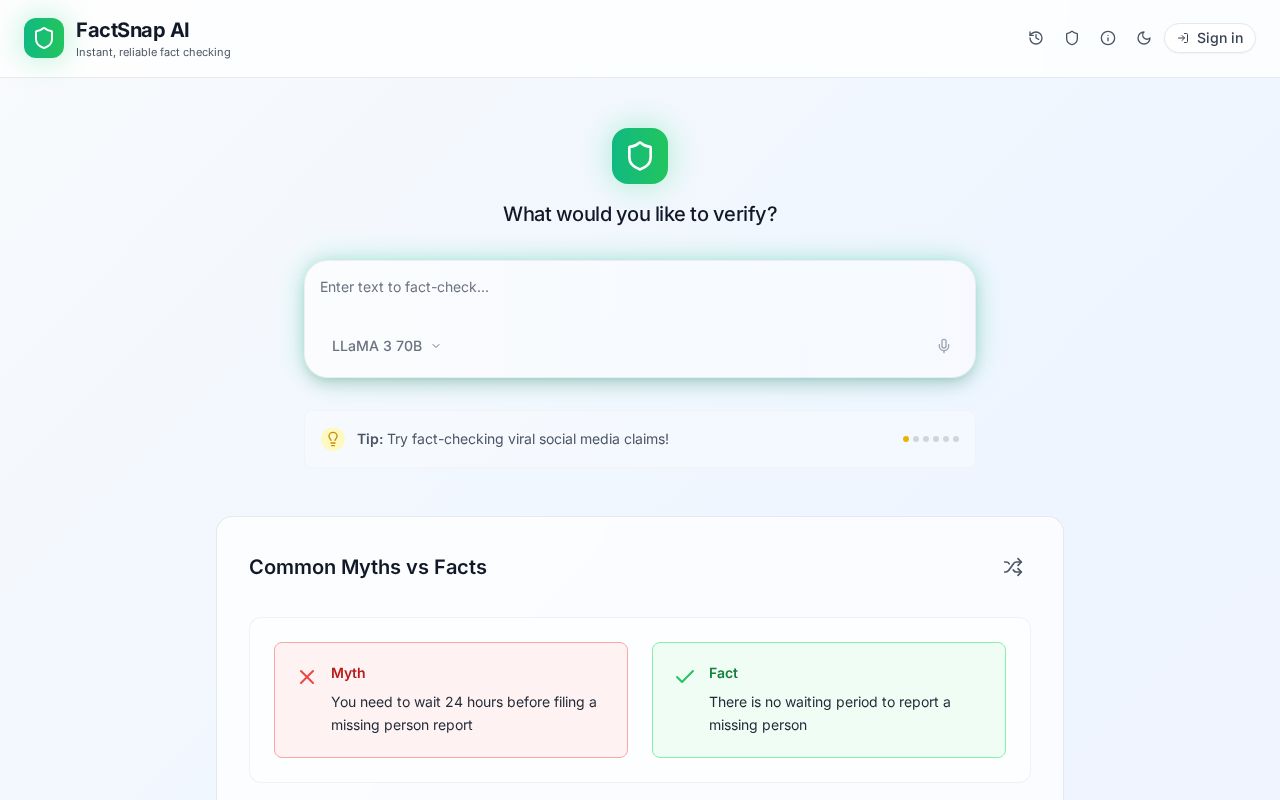 Preview of FactSnap – AI Powered Fact-Checking App