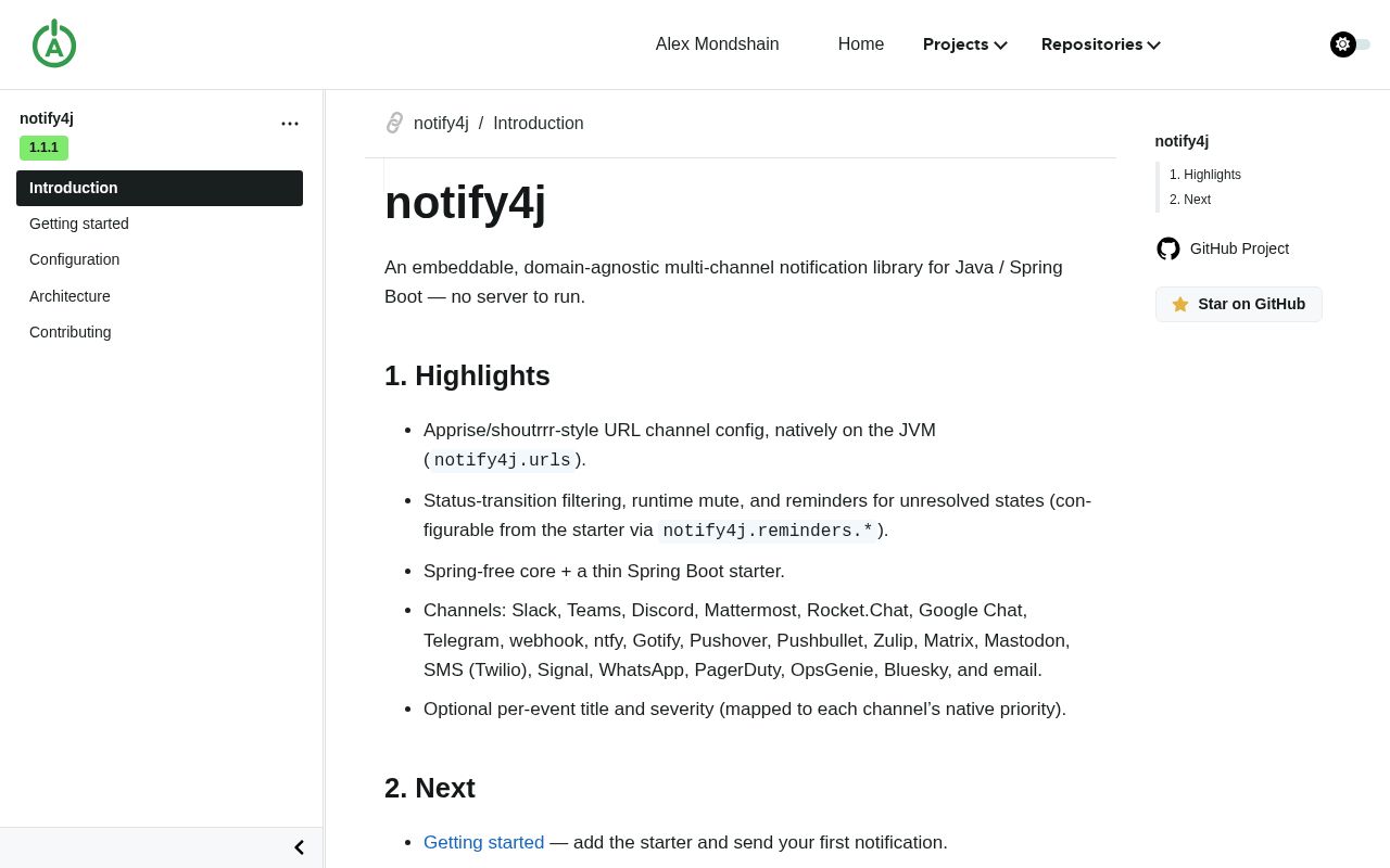 Preview of Notify4j Spring Boot