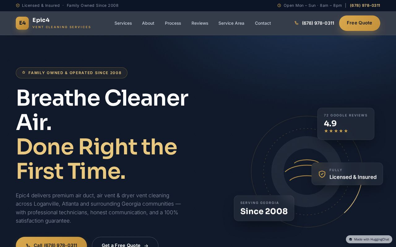 Preview of Epic4 Vent Cleaning Services Website