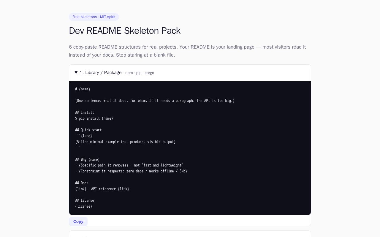 Preview of Dev Readme Skeleton Pack