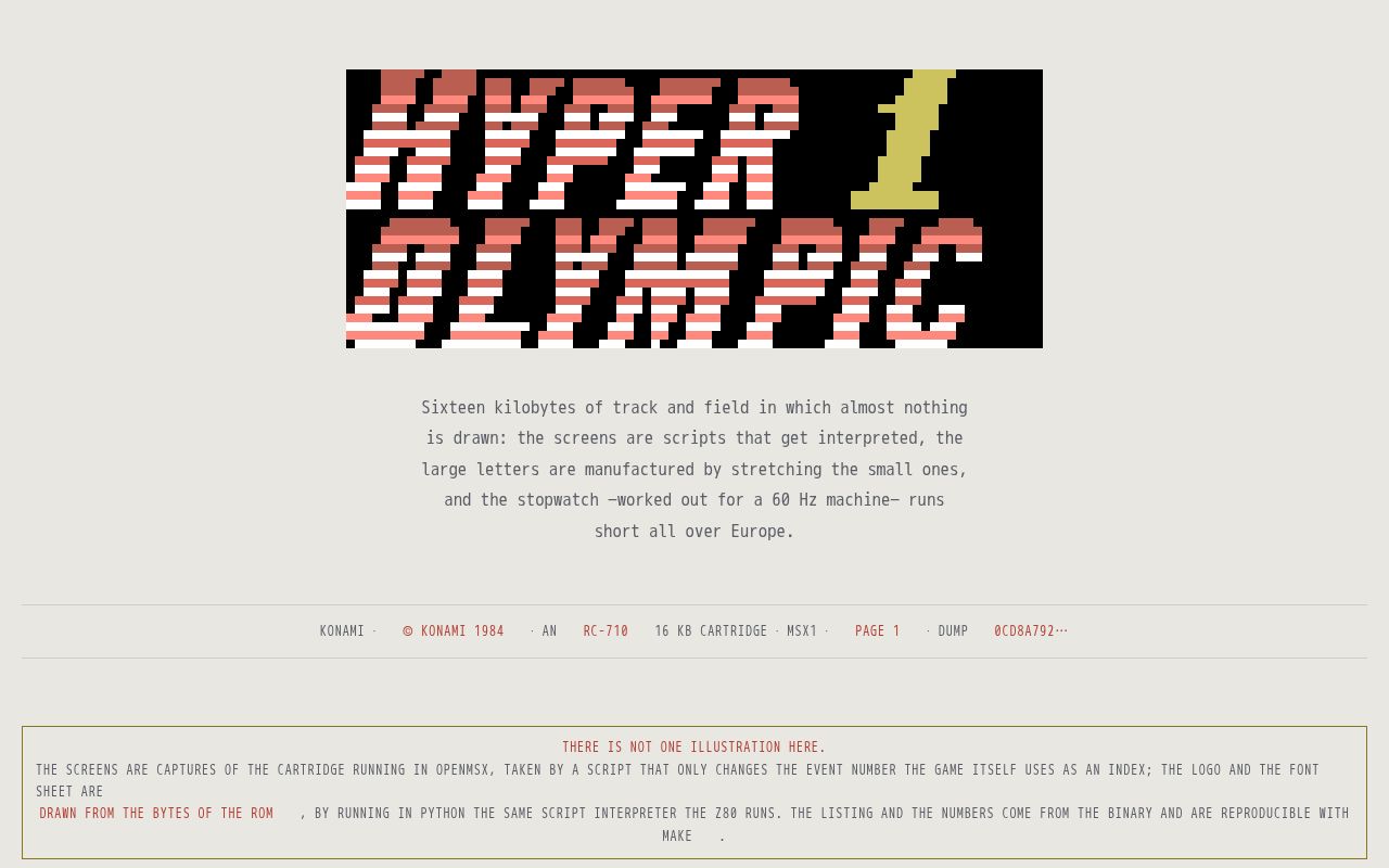 Preview of Hyper Olympic 1 (Konami RC-710, MSX1): commented, byte-for-byte reproducible disassembly