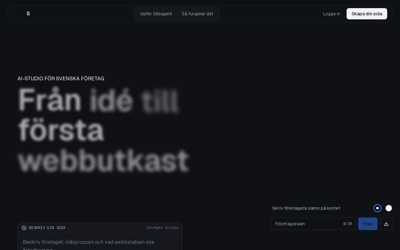 Preview of Siteagent — AI-studio för att planera, bygga och förhandsgranska webbplatser