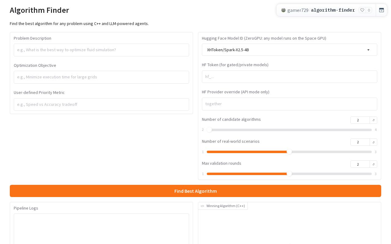 Preview of Algorithm Finder