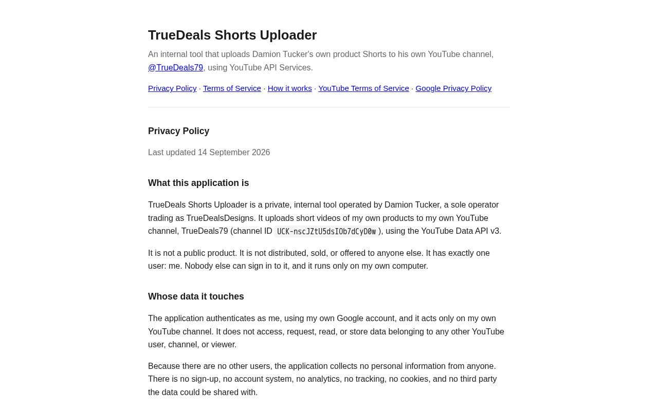 Preview of Truedeals Shorts Uploader