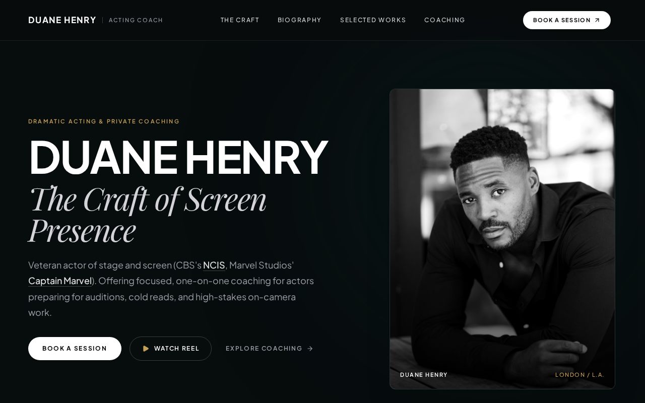 Preview of Website for acting coach Duane Henry