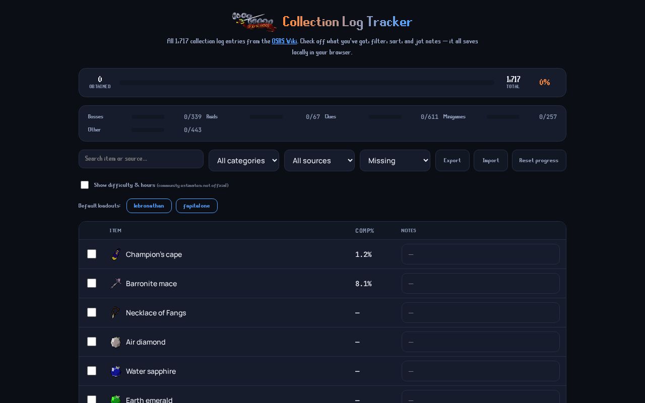 Preview of Collection Log