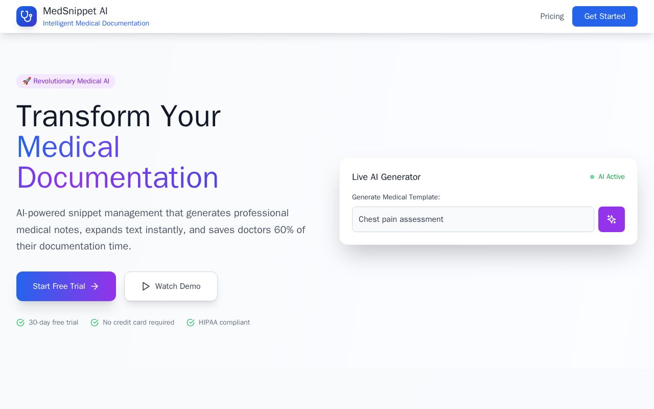 Preview of MedSnippet AI – Fast, Smart, Secure Medical Documentation