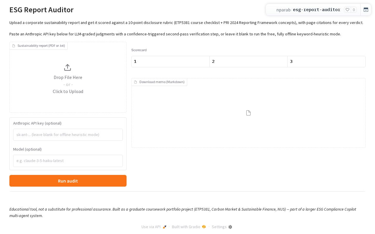 Preview of ESG Report Auditor