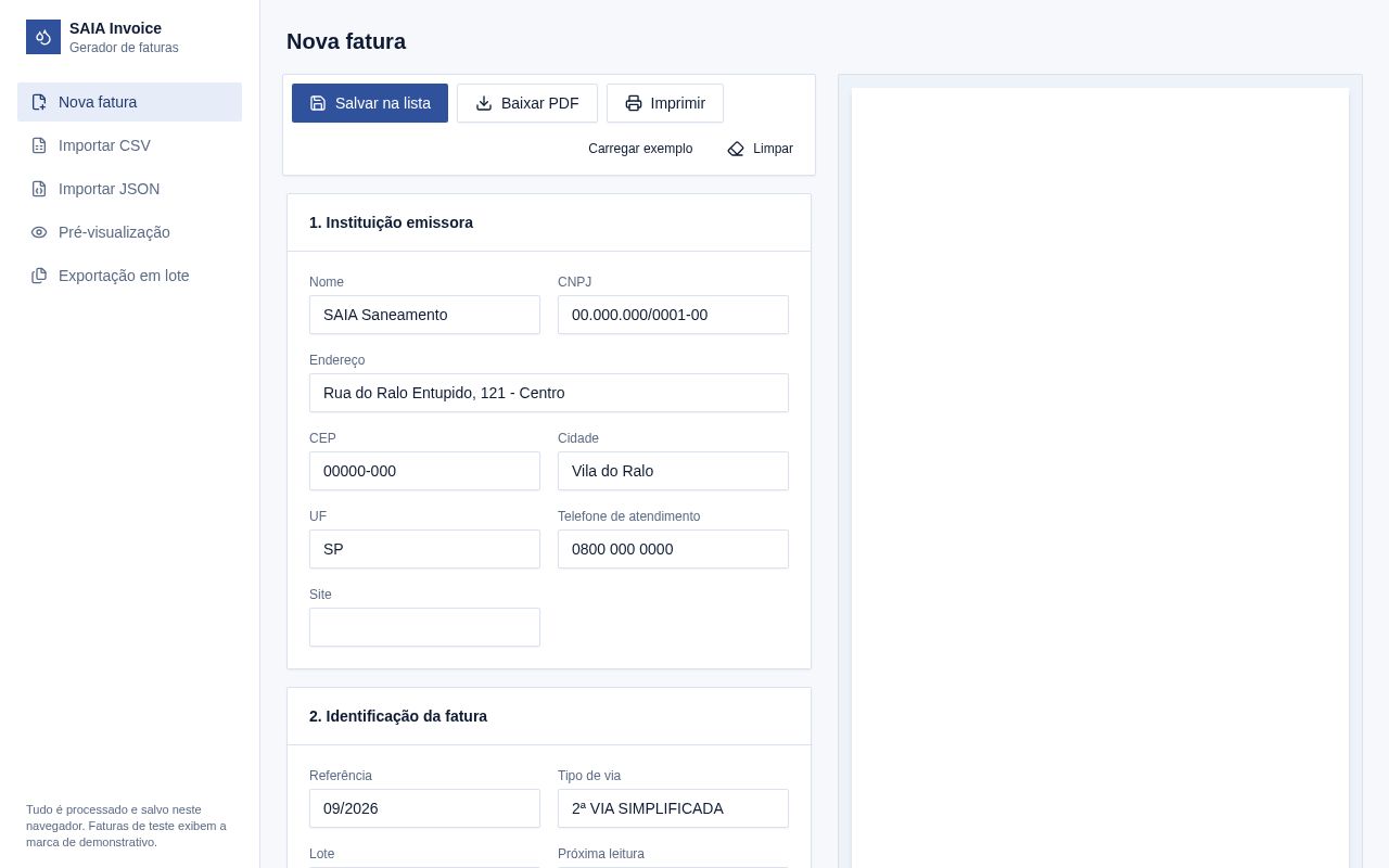 Preview of Saia Invoice Generator