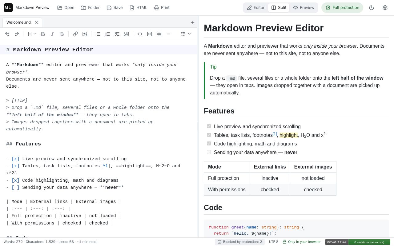 Preview of Markdown Preview Editor
