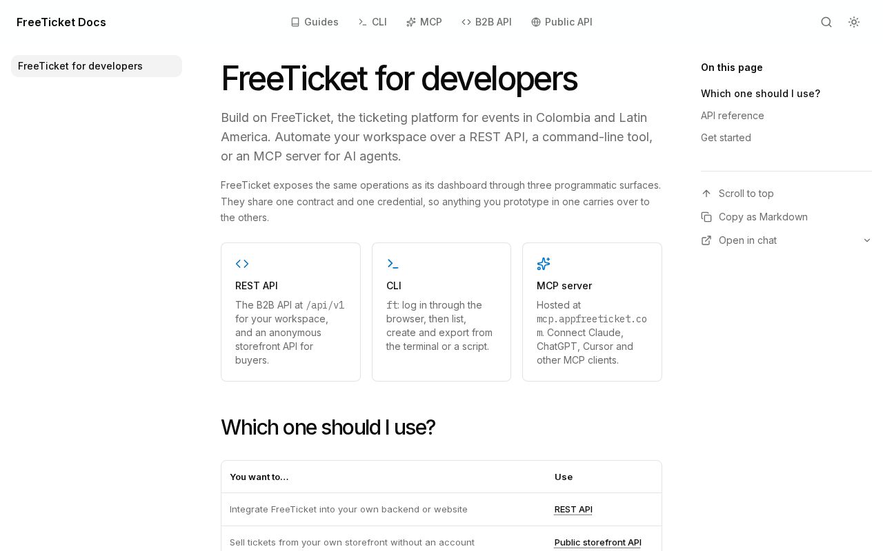 Preview of FreeTicket for developers