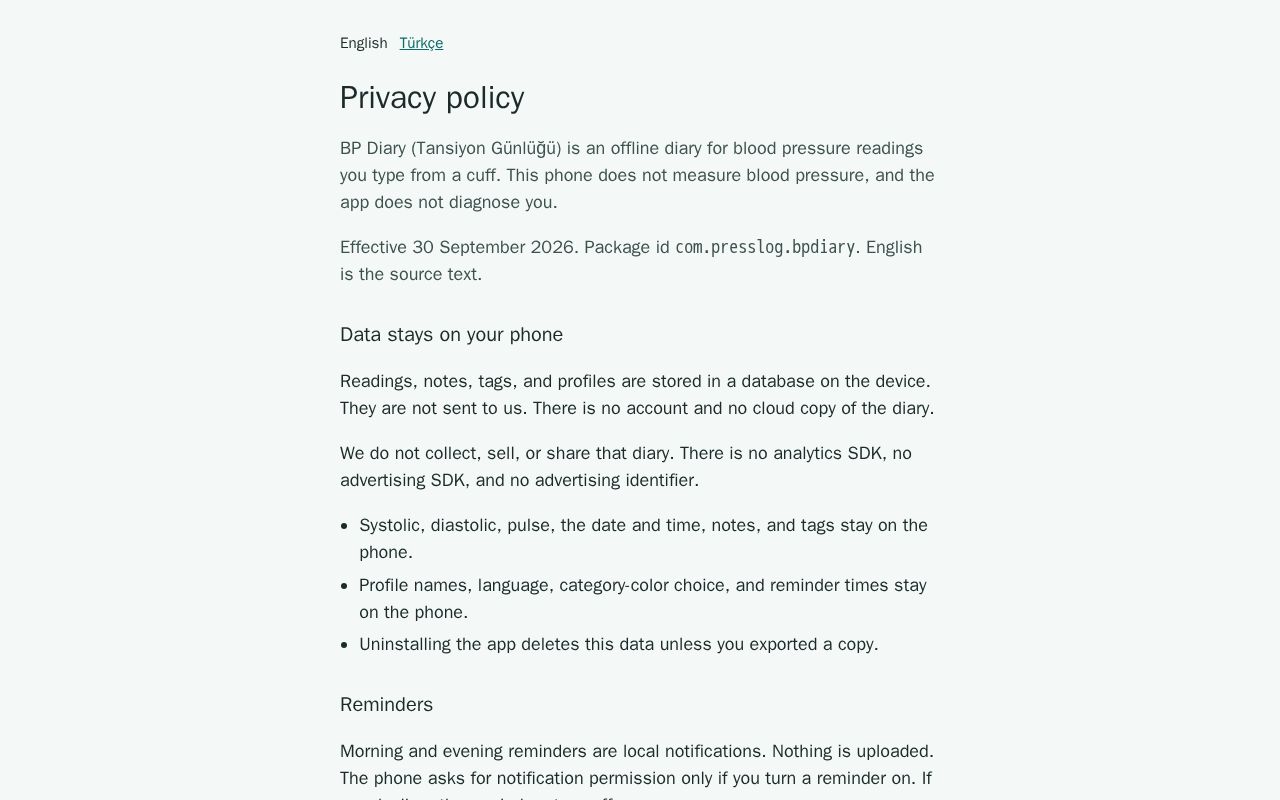 Preview of Bpdiary Privacy