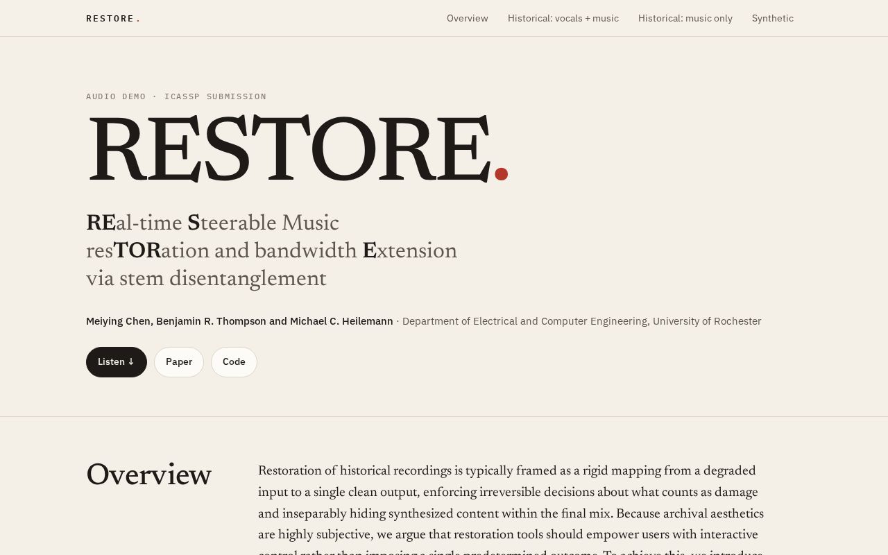 Preview of Restore Audio Demo