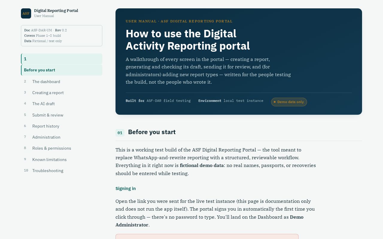 Preview of Asf Digital Reporting Portal