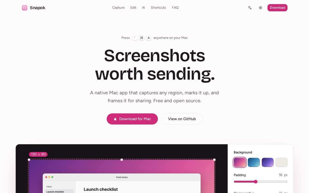 Preview of Snapok: Free Screenshot App for Mac with Scrolling Capture & OCR