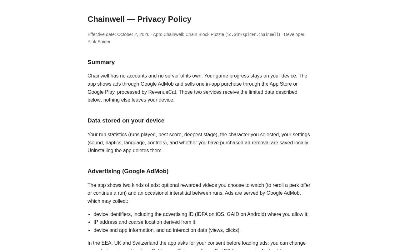 Preview of Chainwell App