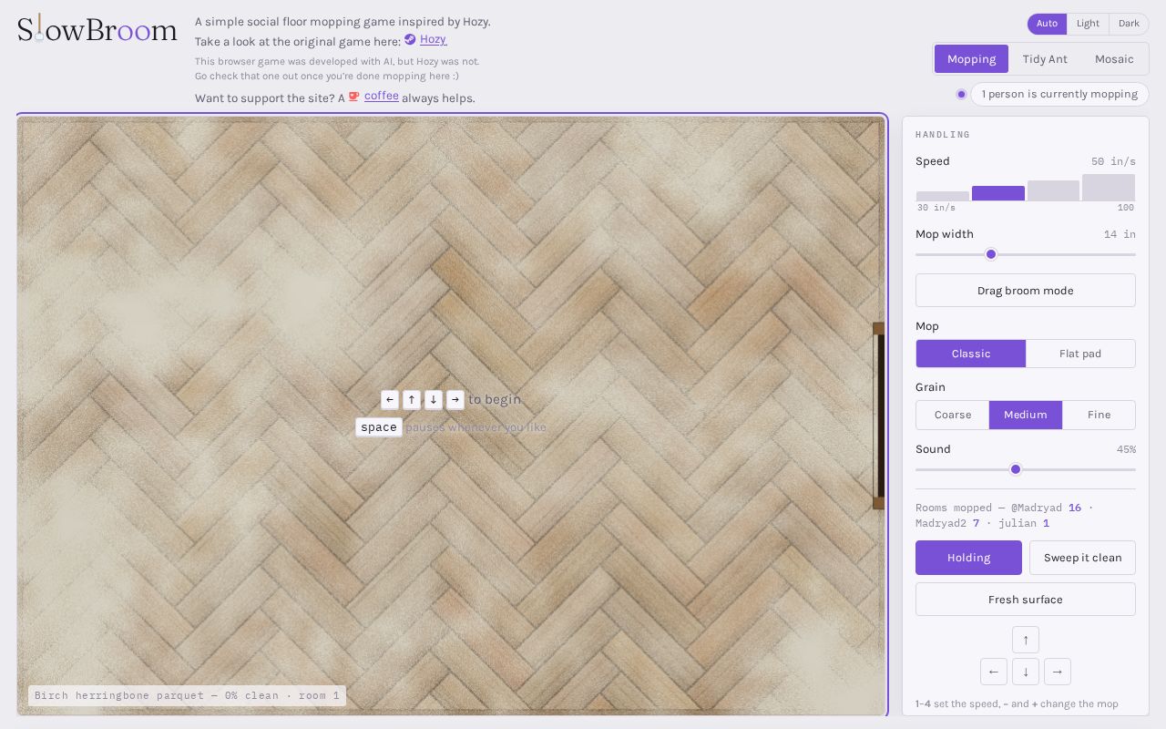 Preview of A quiet browser mopping game, inspired by Hozy