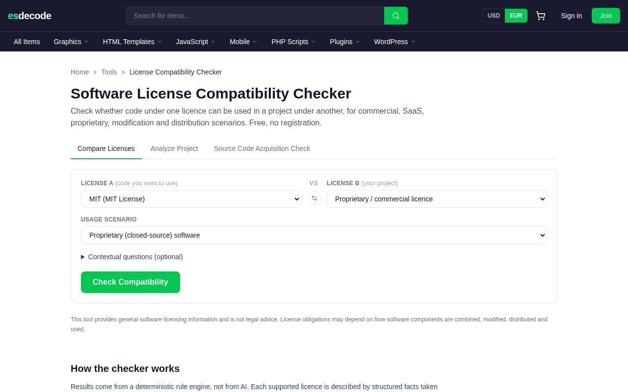 Preview of License Compatibility Checker