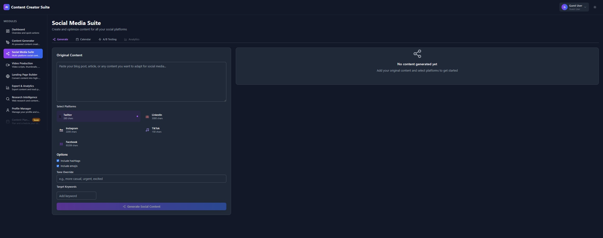 Preview of Content Creator Suite