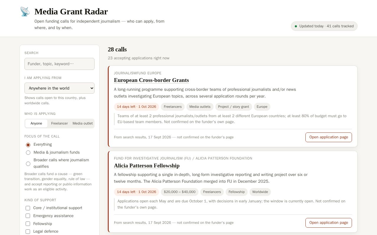 Preview of Media Grant Radar