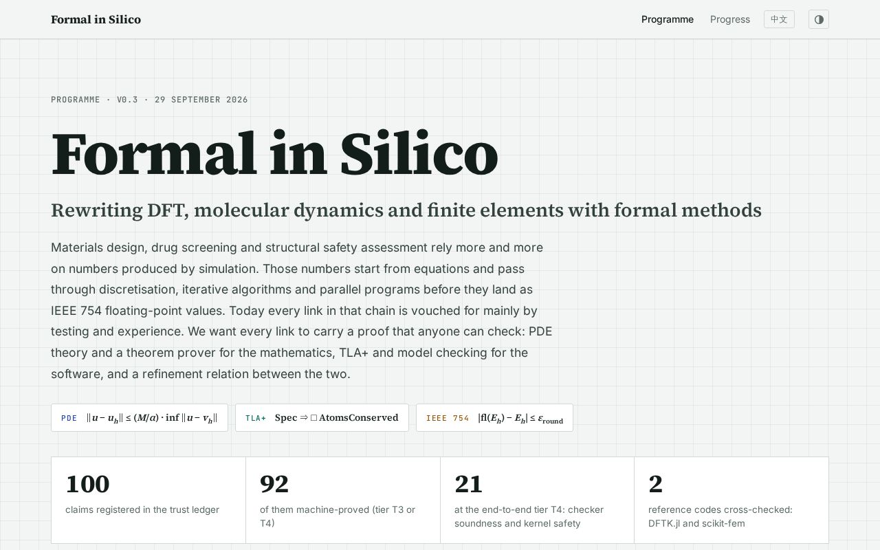 Preview of Formal In Silico Programme