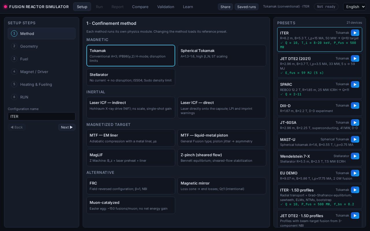 Preview of Fusion Reactor Simulator