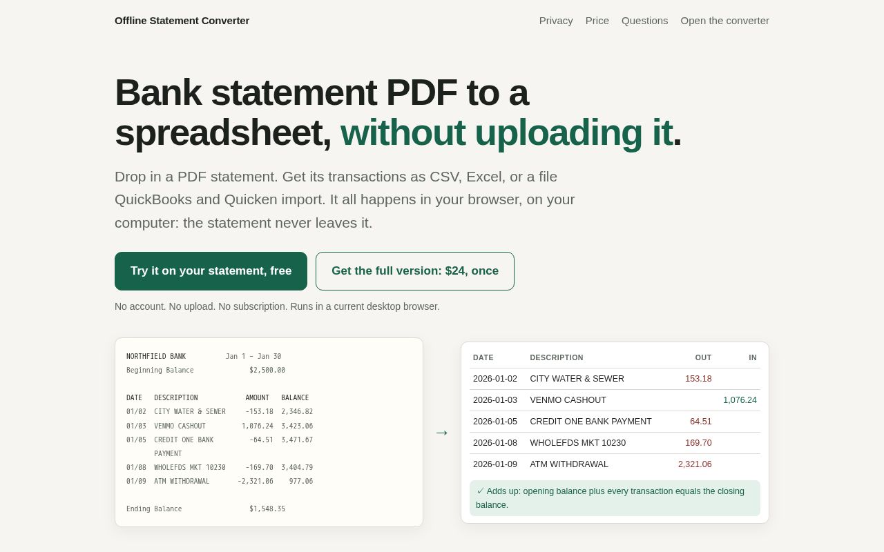 Preview of Offline Statement Converter