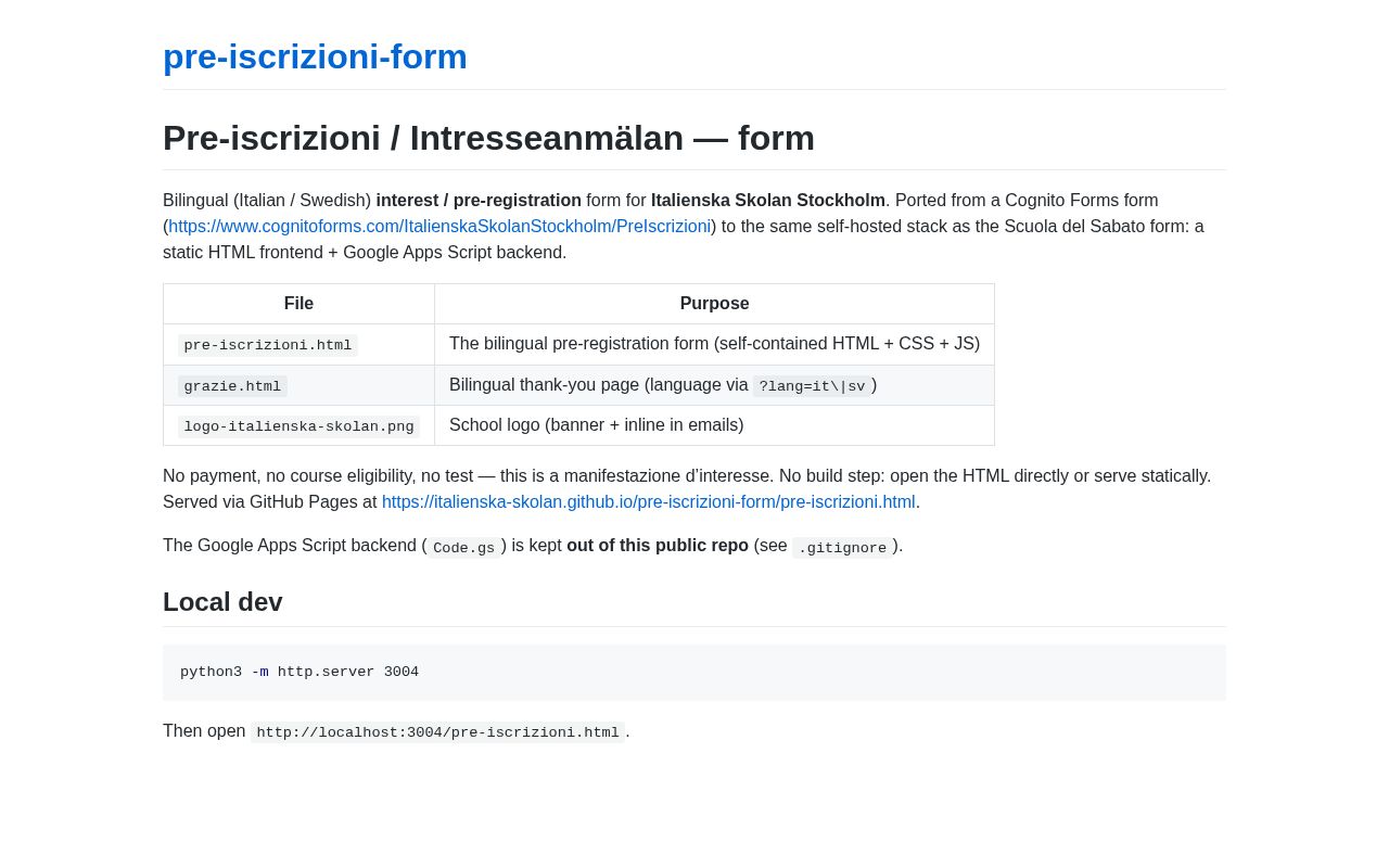 Preview of Pre-iscrizioni / Intresseanmälan