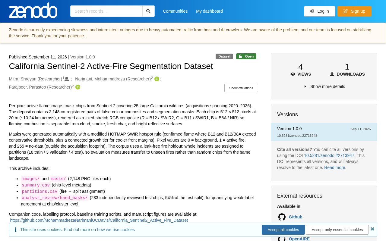 Preview of California Sentinel2 Active Fire Dataset