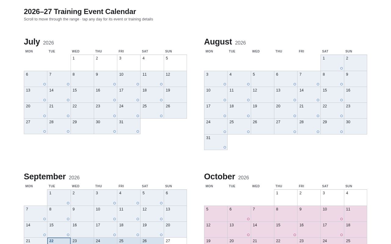 Preview of Training Calendar