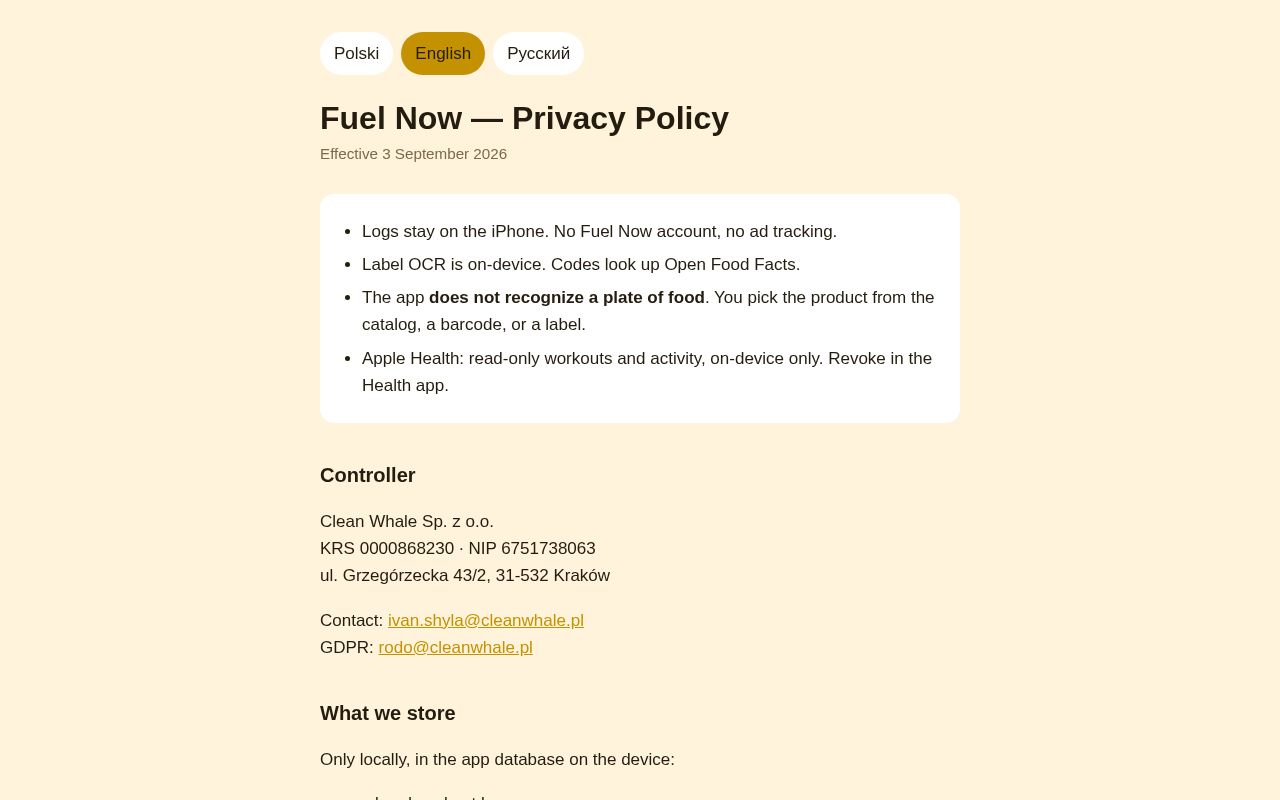 Preview of Fuel Now privacy policy (App Review URL)