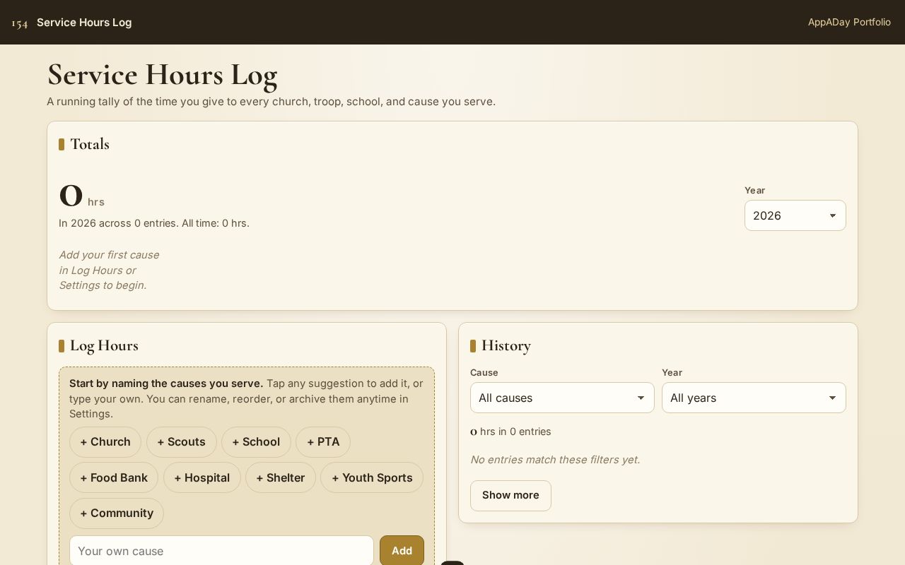 Preview of Appaday 154 Service Hours Log