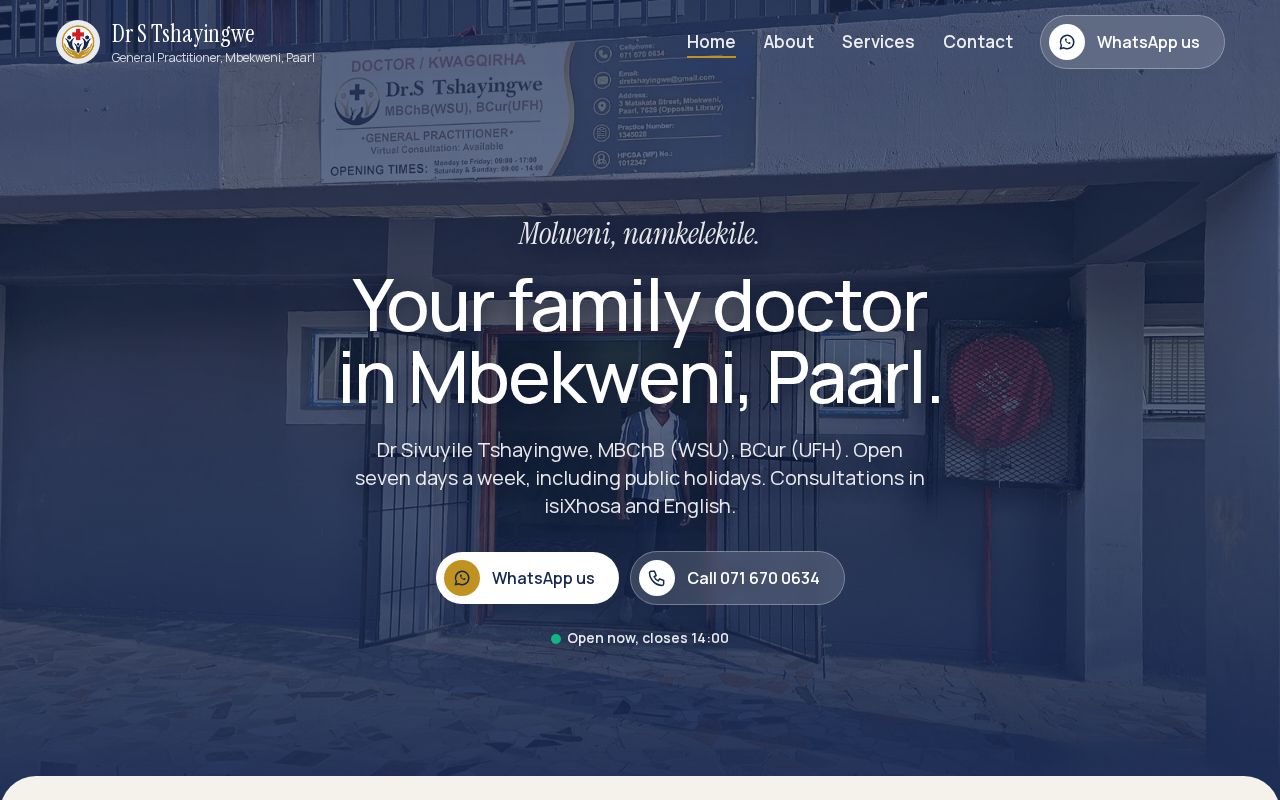 Preview of Preview of the Dr S Tshayingwe practice website (Mbekweni, Paarl)