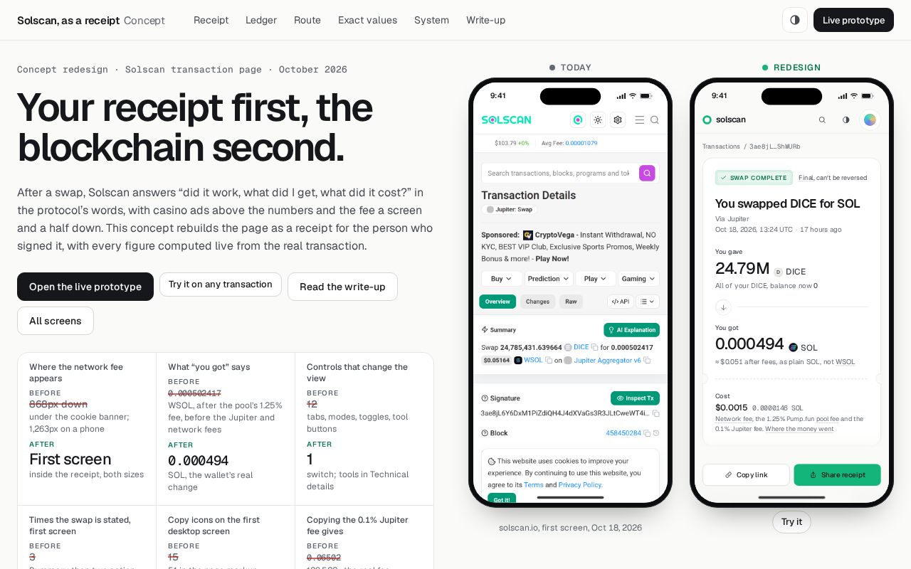 Preview of Solscan Receipt Redesign