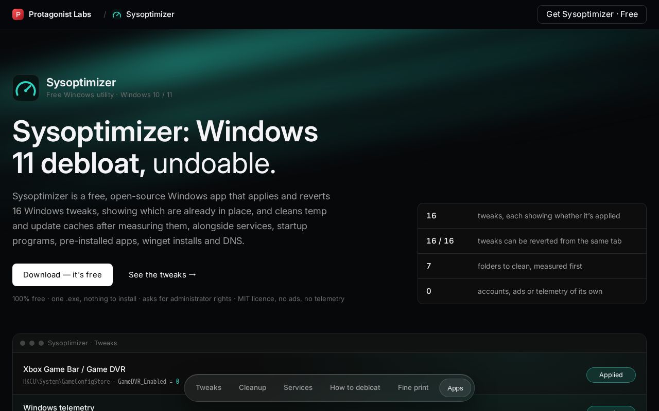Preview of Free PC Tweak Tool for Windows 11 and 10