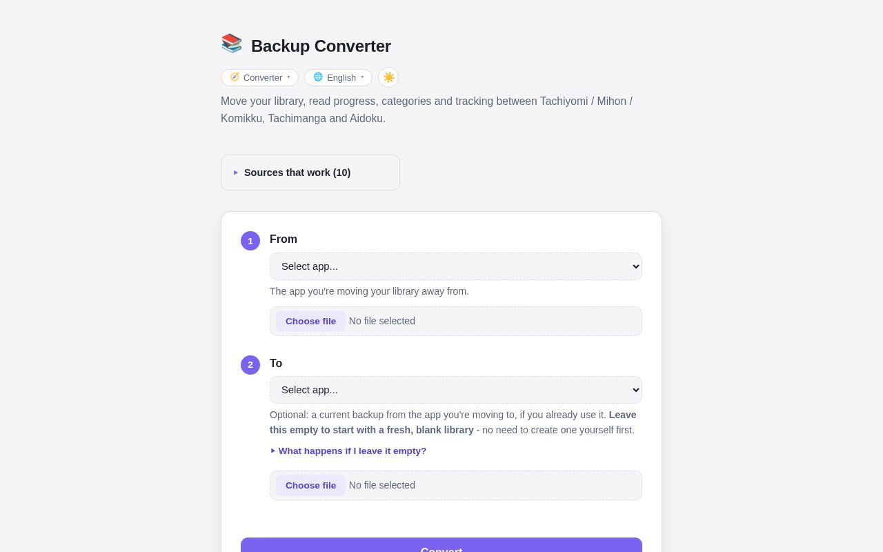 Preview of Manga Backup Converter Sources