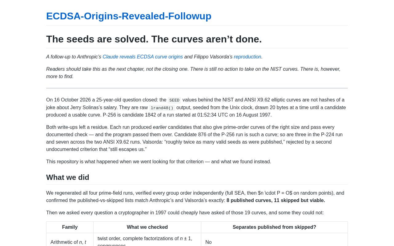 Preview of ECDSA Origins Revealed Followup